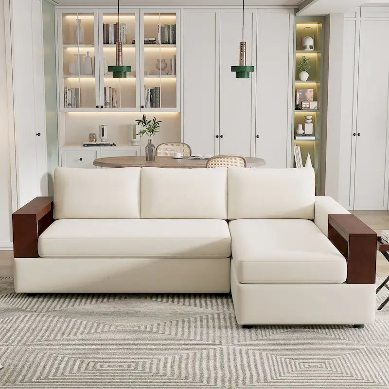 Christopher Knight Home - 87.4  L-Shaped Sectional Sofa with Reversible Armrests and Integrated Chaise Lounge