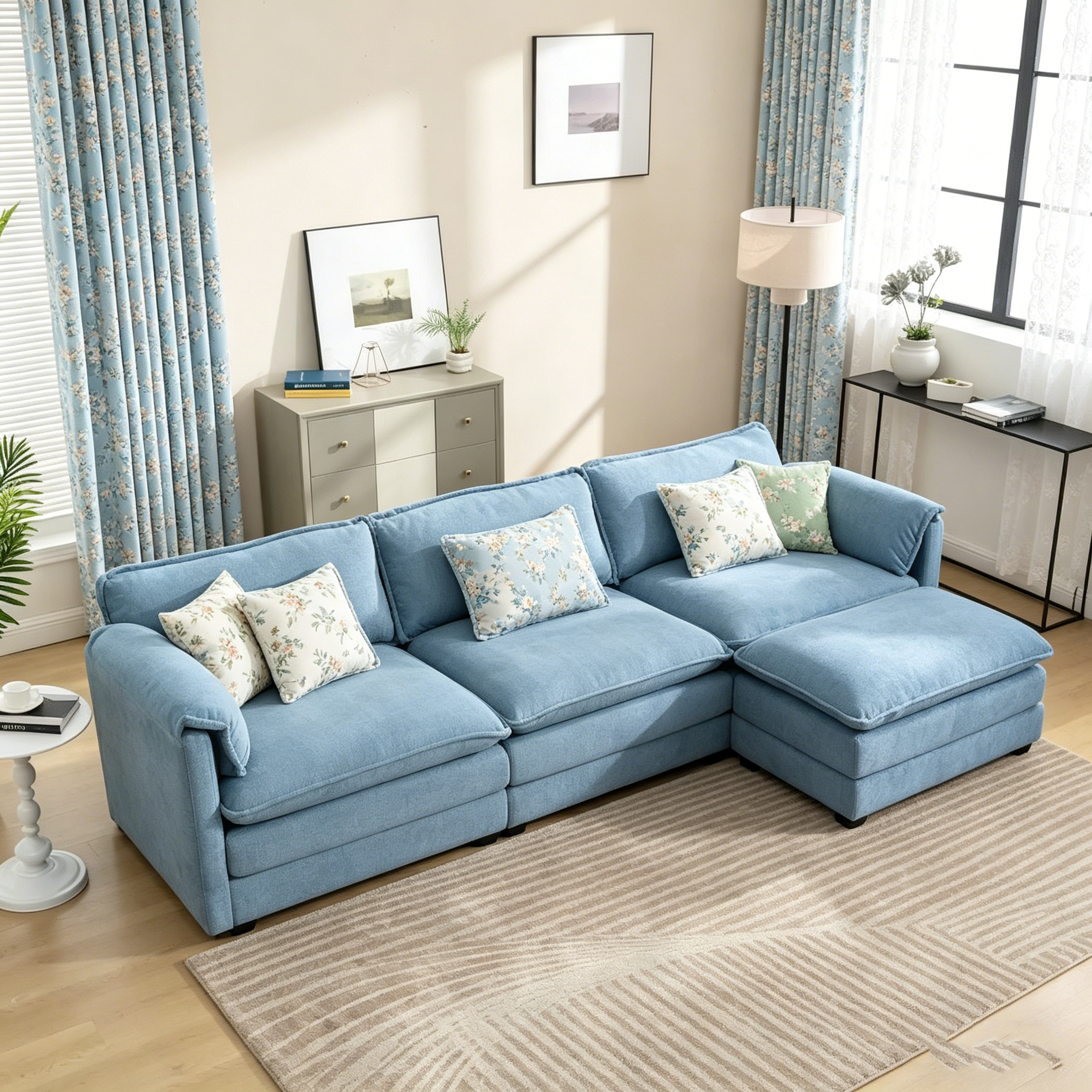 Canapé modulaire trois places extra-large confortable en L