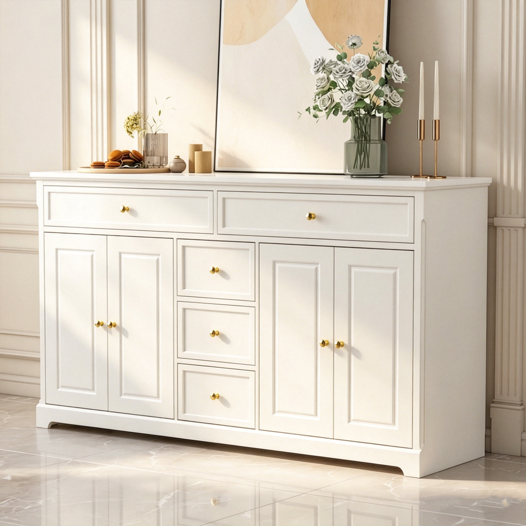 59.1 Buffet bahut blanc style mid-century moderne laqué