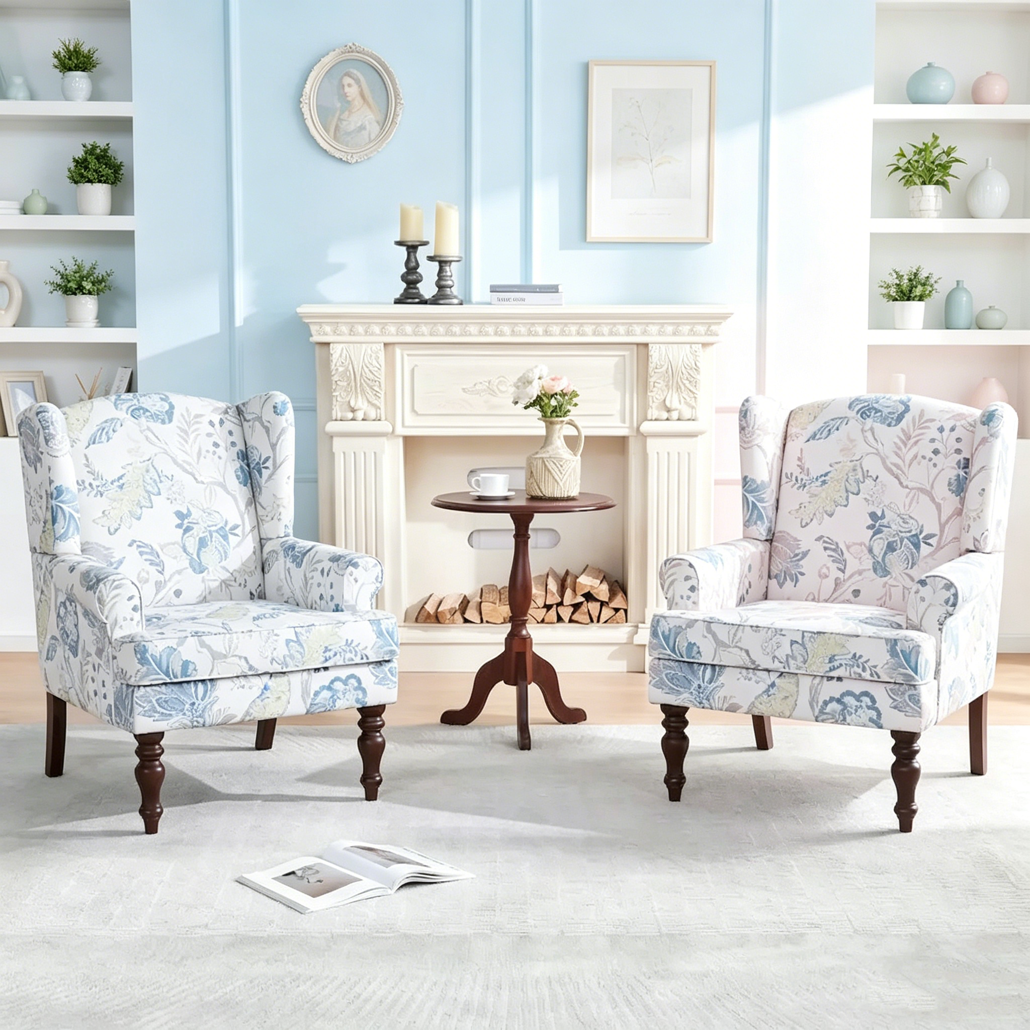 Fauteuil d'appoint avec pieds tournés et accoudoirs ronds