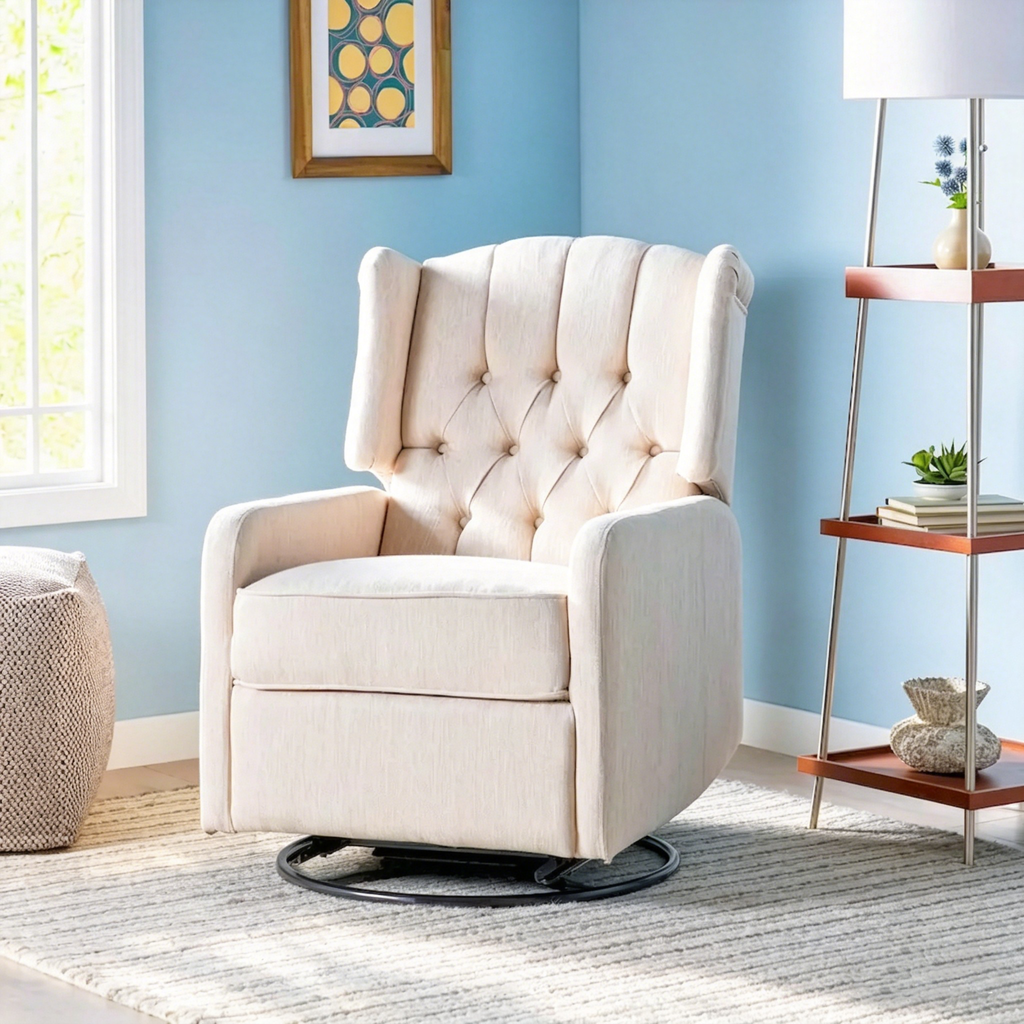 Fauteuil pivotant capitonné moderne avec dossier à oreilles