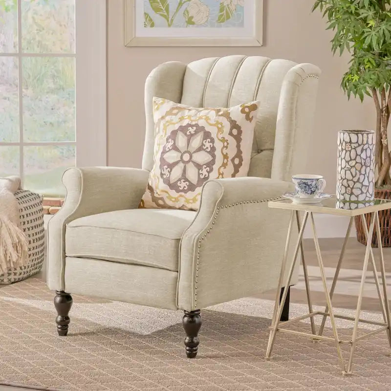 Fauteuil de salon à oreilles en tissu capitonné