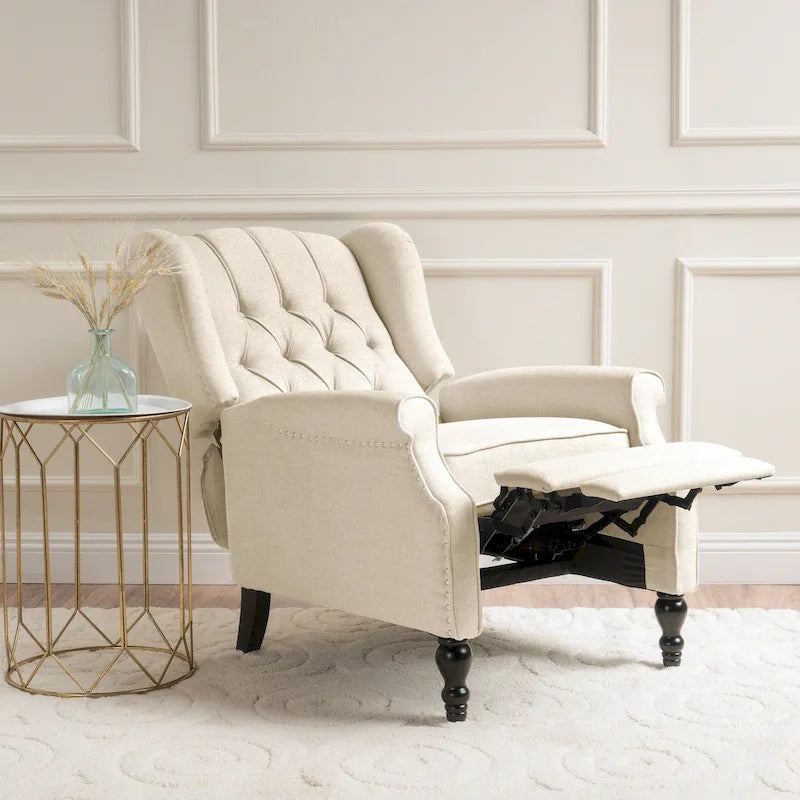 Fauteuil de salon à oreilles en tissu capitonné