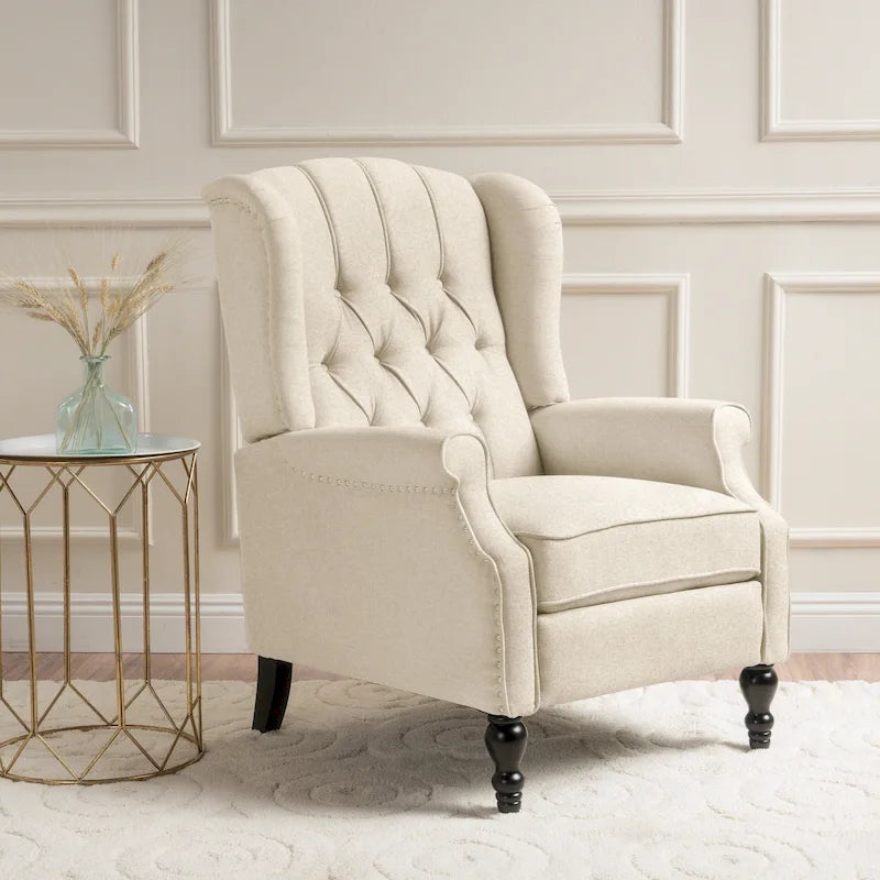 Fauteuil de salon à oreilles en tissu capitonné