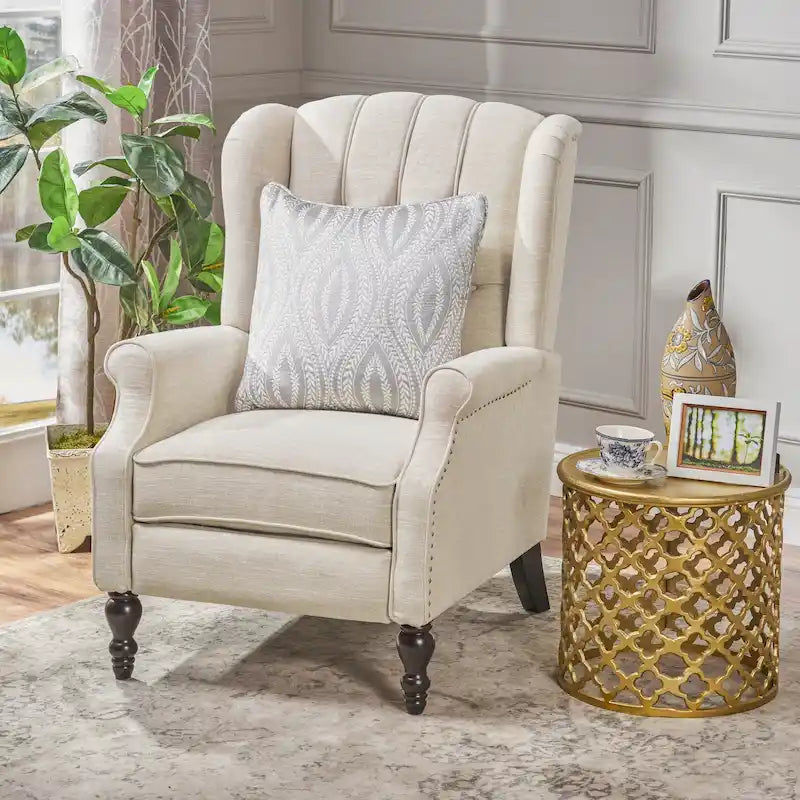 Fauteuil de salon à oreilles en tissu capitonné