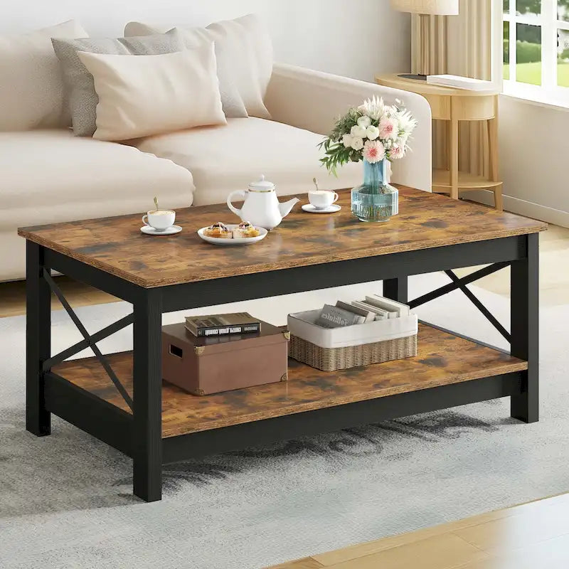 Table basse de style rustique avec fonction de rangement
