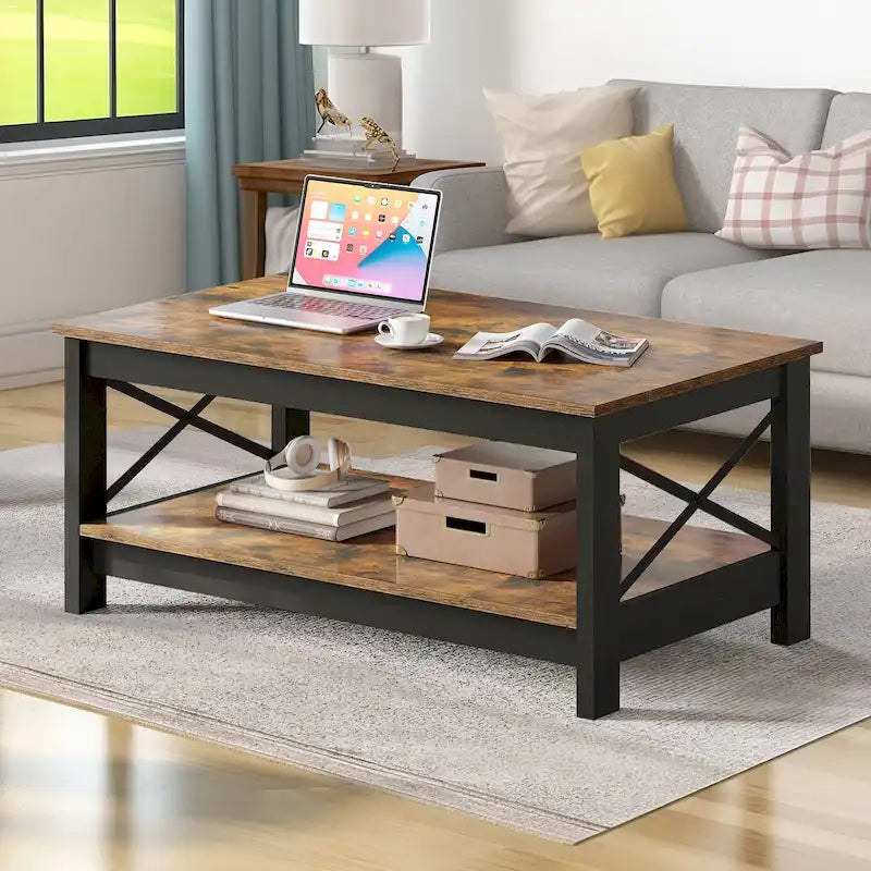 Table basse de style rustique avec fonction de rangement
