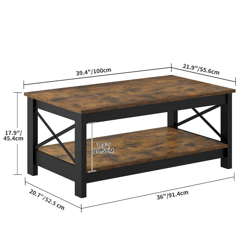 Table basse de style rustique avec fonction de rangement