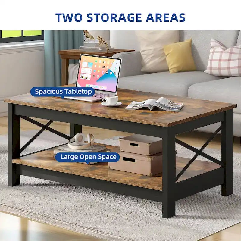 Table basse de style rustique avec fonction de rangement