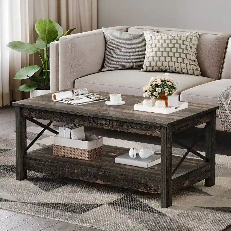 Table basse de style rustique avec fonction de rangement