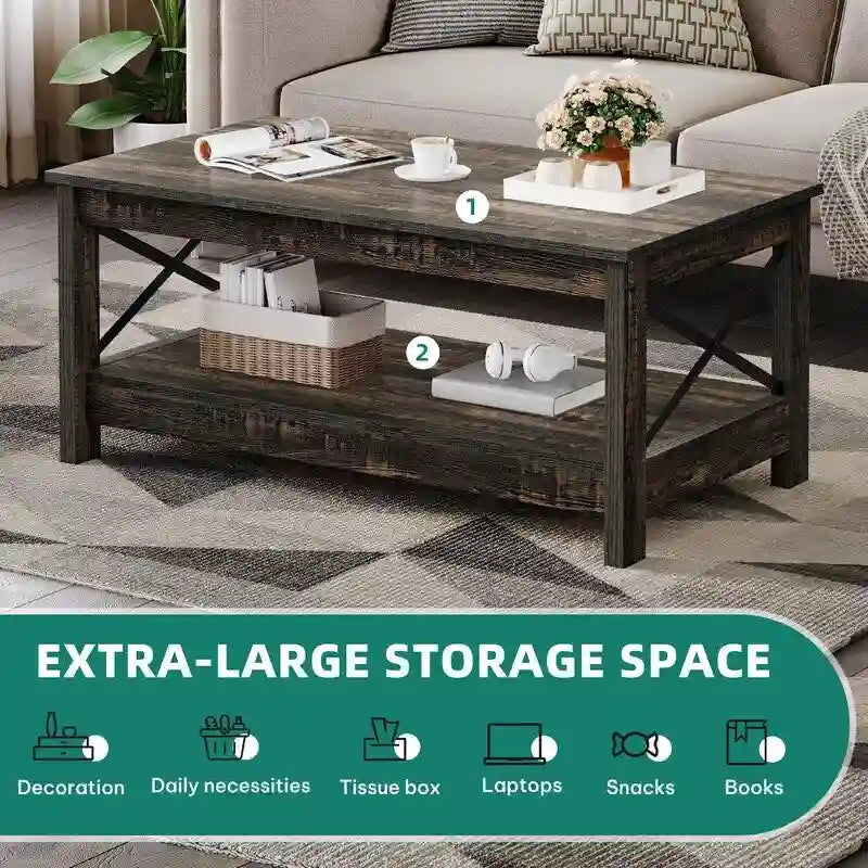 Table basse de style rustique avec fonction de rangement