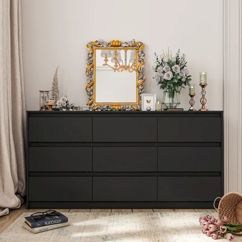63 W 9 Drawer Dresser Accent Dresser for Living Room Bedroom Chest