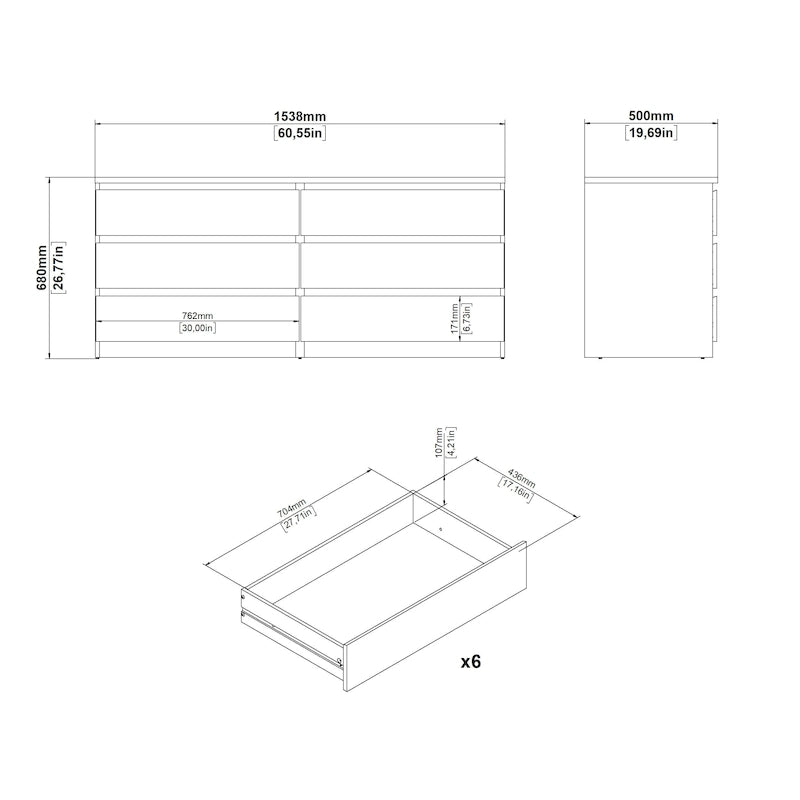 Commode double de six tiroirs