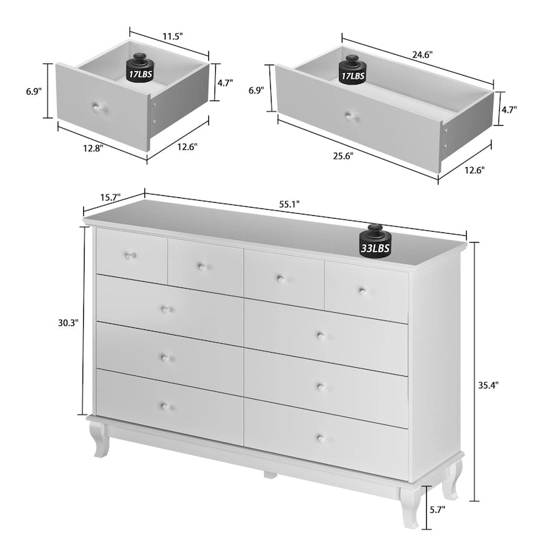 Coiffeuse de chambre de 140 cm de large avec tiroirs de rangement