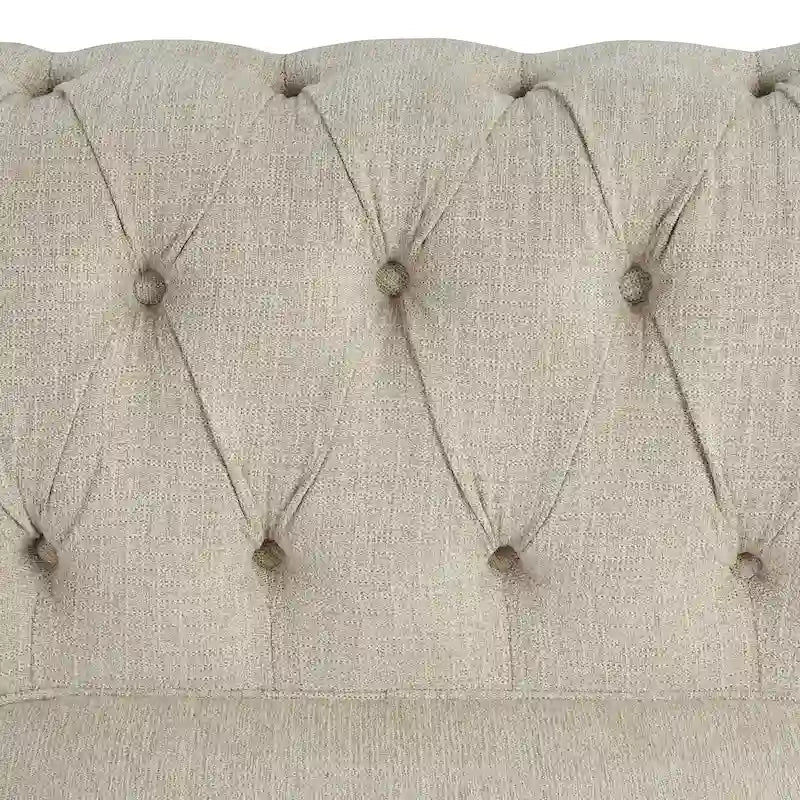 Canapé avec capitonnage boutonné, rivets et pieds en bois massif