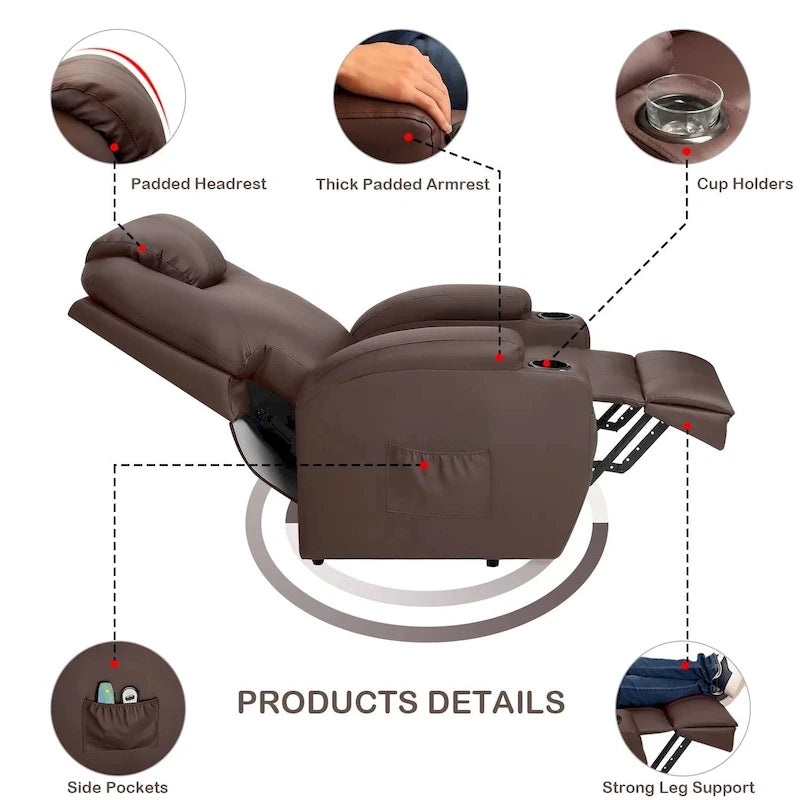 Fauteuil de massage électrique réglable en hauteur, en cuir PU.