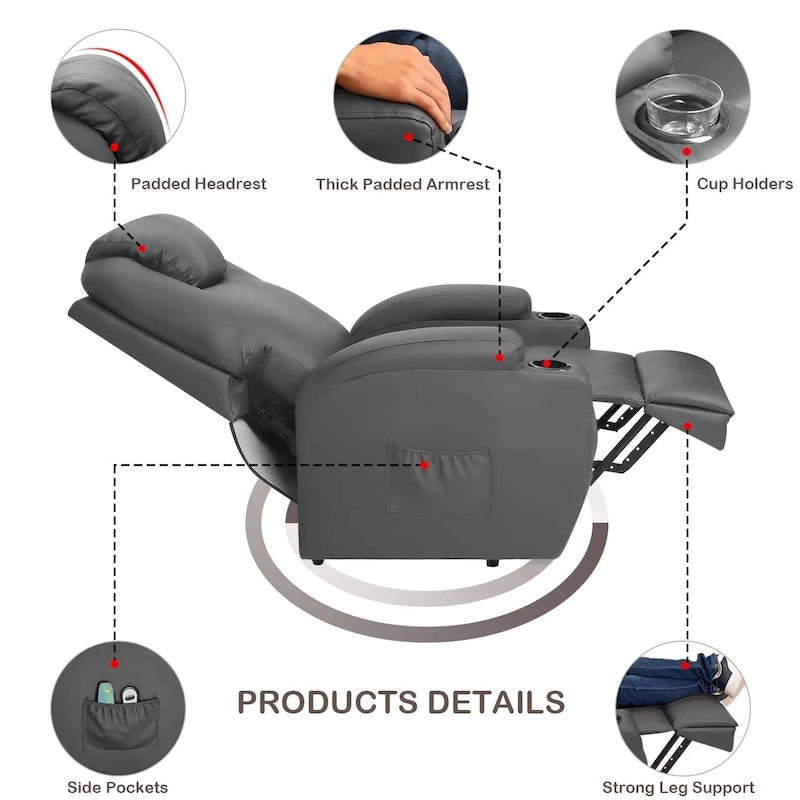 Fauteuil de massage électrique réglable en hauteur, en cuir PU.