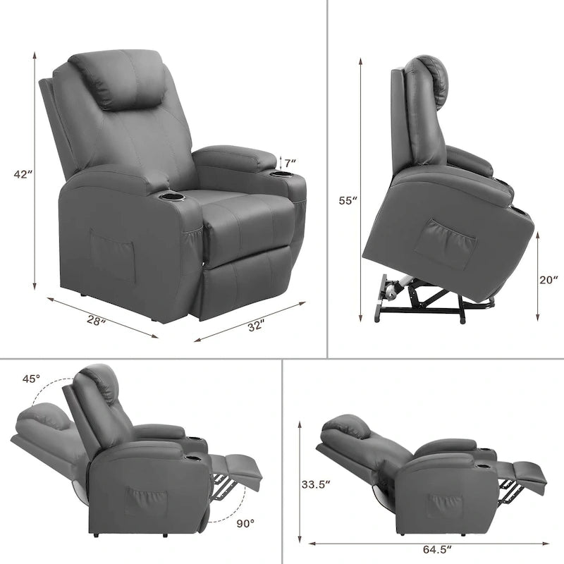 Fauteuil de massage électrique réglable en hauteur, en cuir PU.