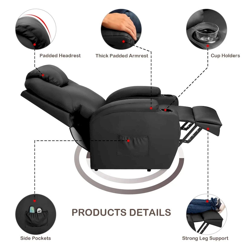 Fauteuil de massage électrique réglable en hauteur, en cuir PU.