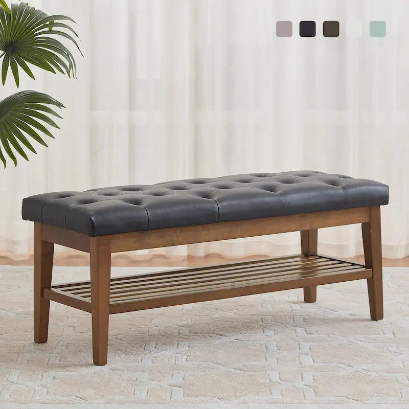 Banc à chaussures d'entrée, banc de rangement, tissu et bois massif, banc rembourré de 43 pouces