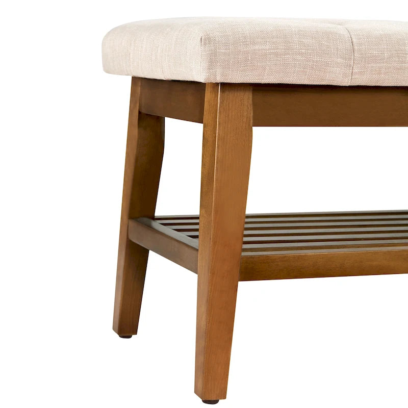 Banc à chaussures d'entrée, banc de rangement, tissu et bois massif, banc rembourré de 43 pouces