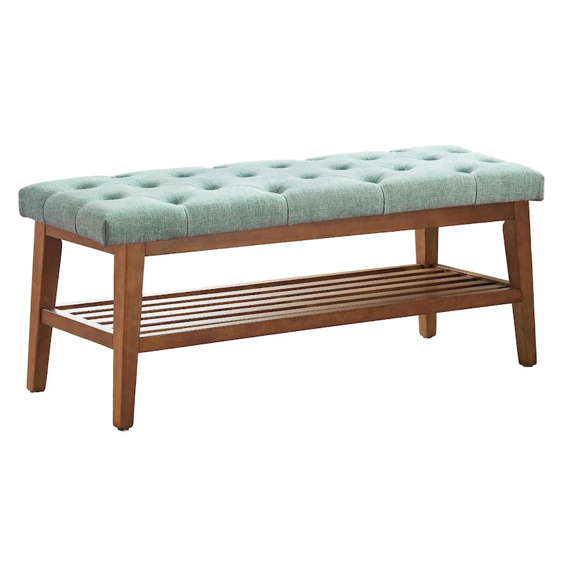 Banc à chaussures d'entrée, banc de rangement, tissu et bois massif, banc rembourré de 43 pouces