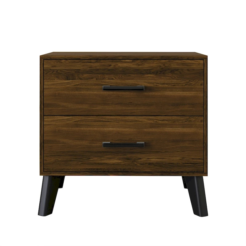 Table de chevet classique en bois à deux tiroirs