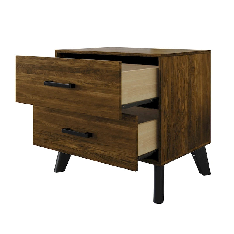 Table de chevet classique en bois à deux tiroirs
