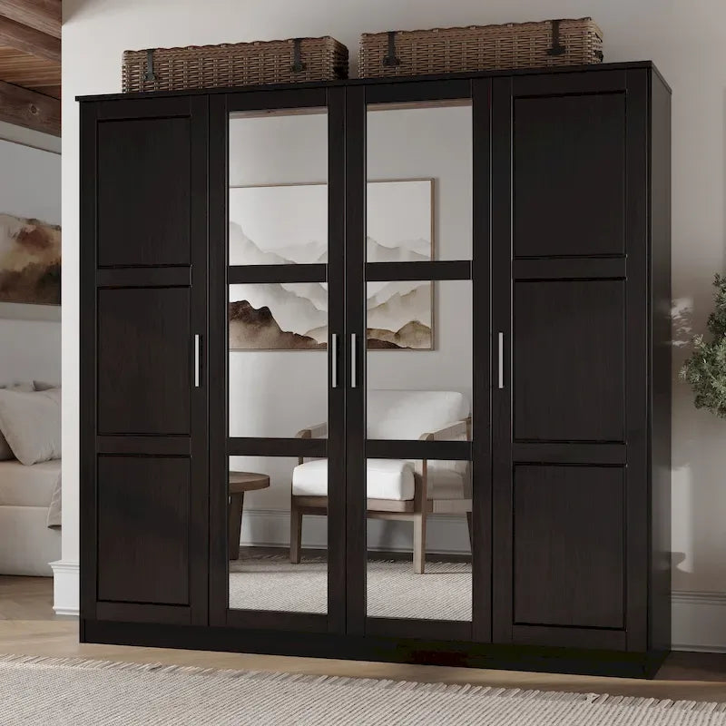 Matériau en bois massif, avec portes en bois massif ou portes miroir au choix.