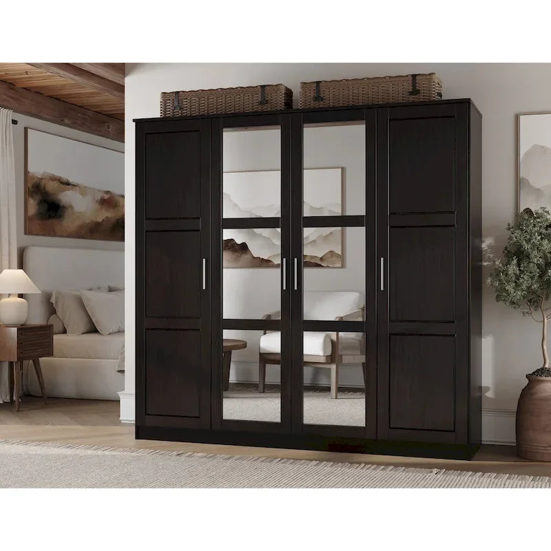 Matériau en bois massif, avec portes en bois massif ou portes miroir au choix.