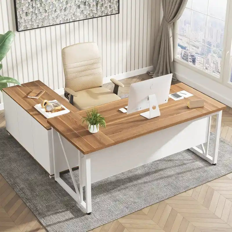 63  L-Shaped Computer Desk with 47 inches Lateral File Cabinet, Executive Desk Home Office Furniture Desk Set