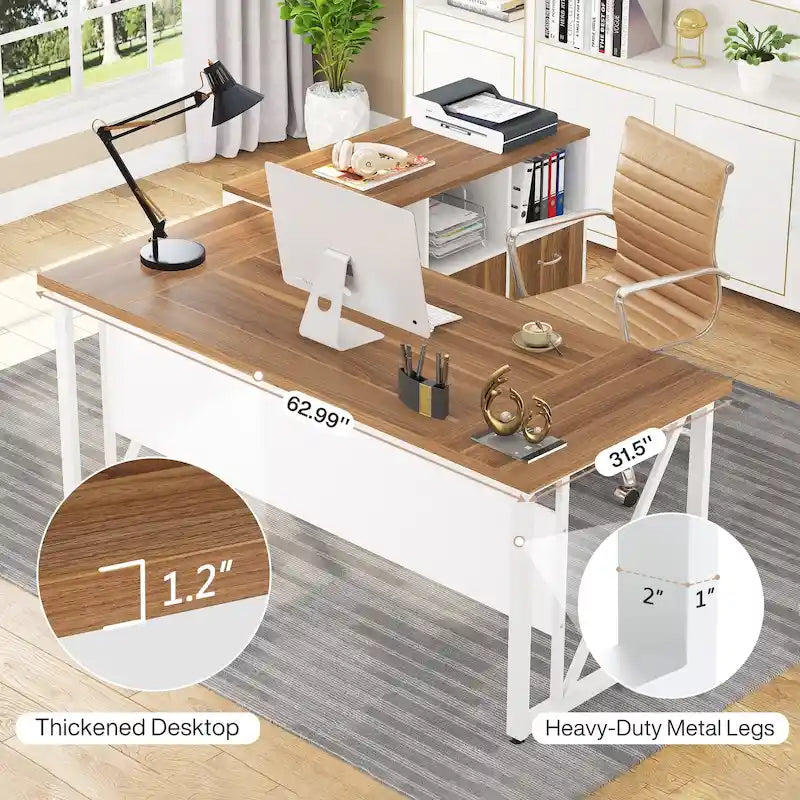 Bureau d'ordinateur en L de 63 pouces