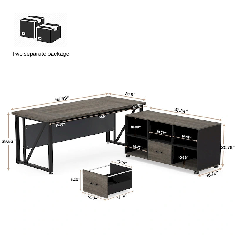 Bureau d'ordinateur en L de 63 pouces