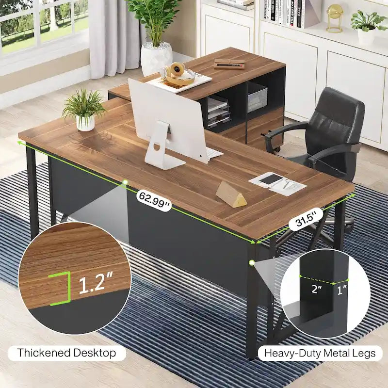 Bureau d'ordinateur en L de 63 pouces