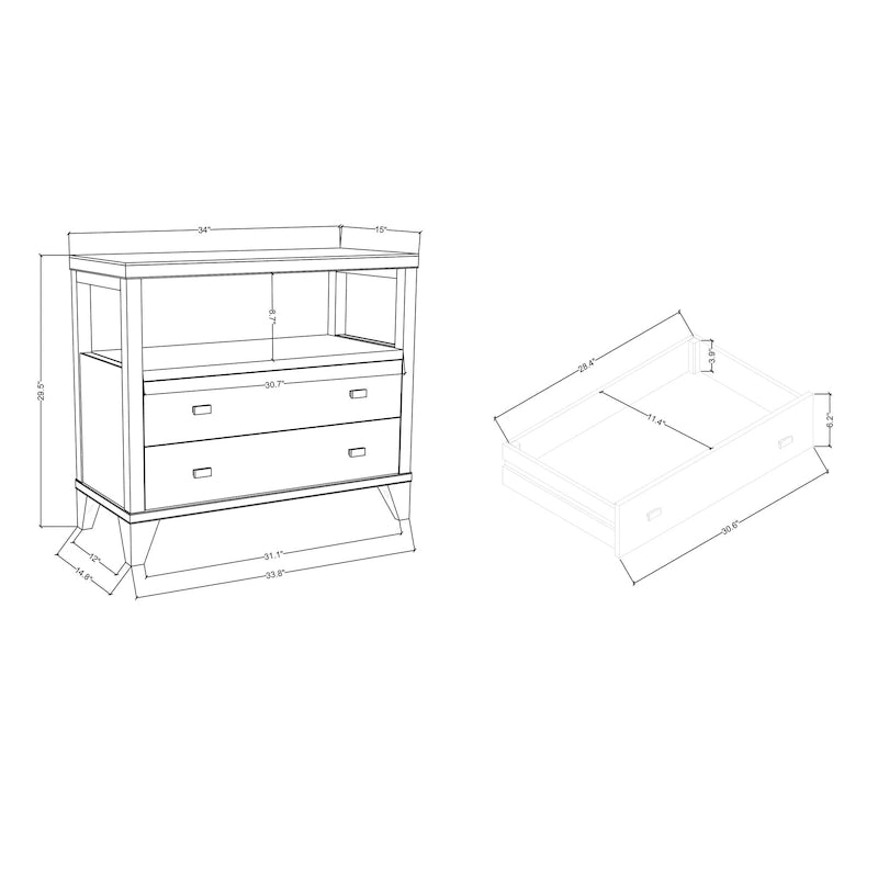 Table de chevet artisanale en bois à deux tiroirs avec étagère ouverte