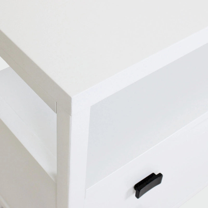 Table de chevet artisanale en bois à deux tiroirs avec étagère ouverte
