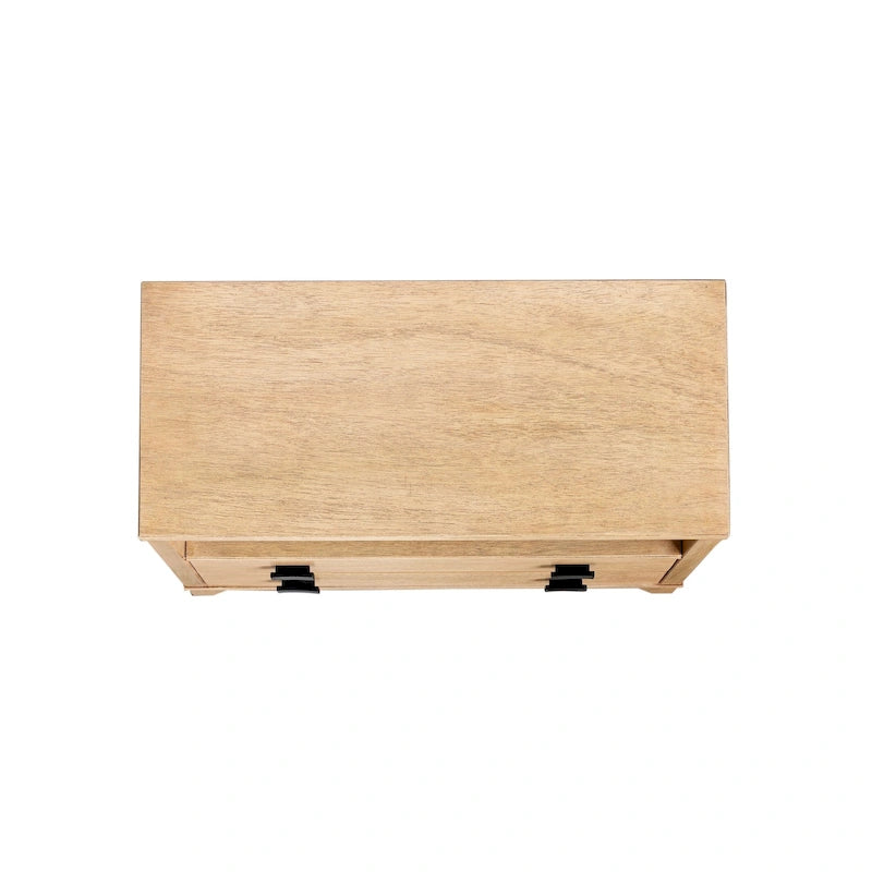 Table de chevet artisanale en bois à deux tiroirs avec étagère ouverte