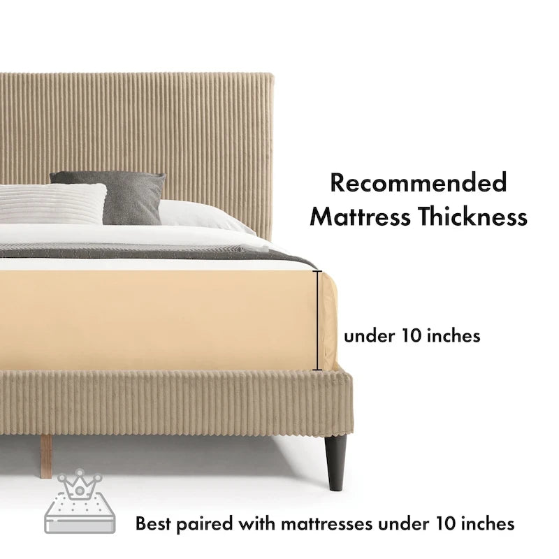 Lit plateforme moderne en velours côtelé de taille Queen
