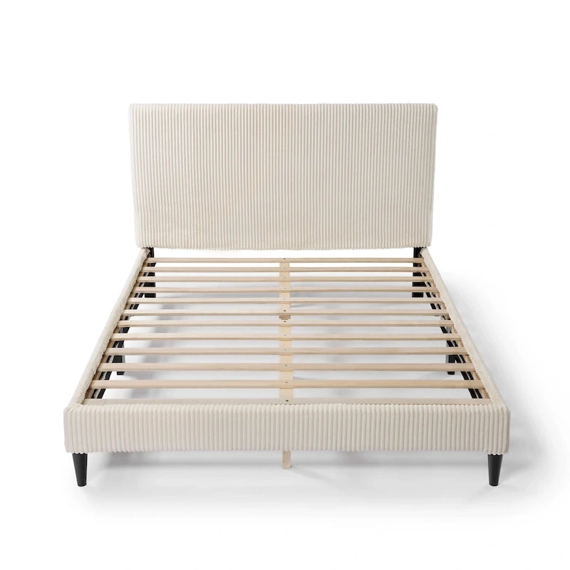 Lit plateforme moderne en velours côtelé de taille Queen