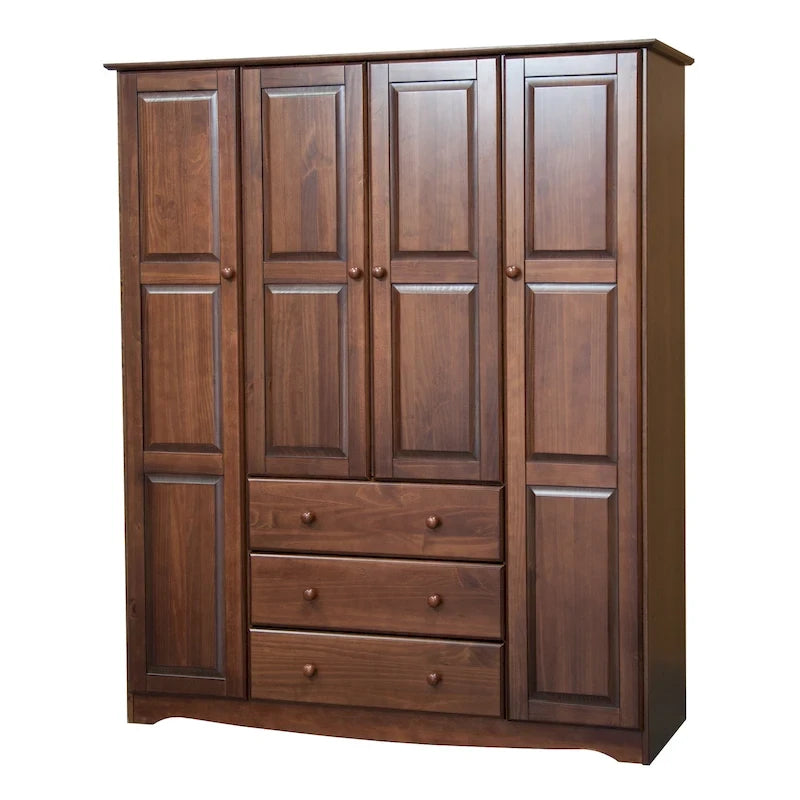 Armoire quatre portes en bois massif, avec poignées en métal ou en bois