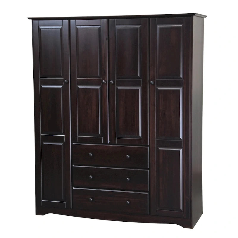 Armoire quatre portes en bois massif, avec poignées en métal ou en bois