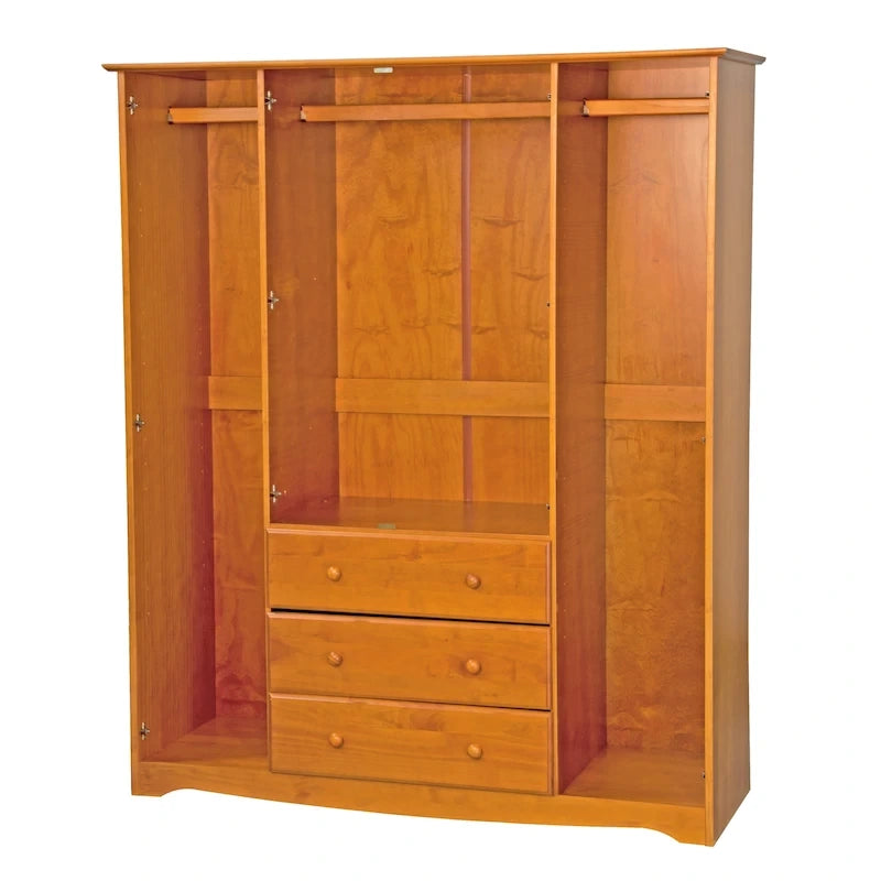 Armoire quatre portes en bois massif, avec poignées en métal ou en bois