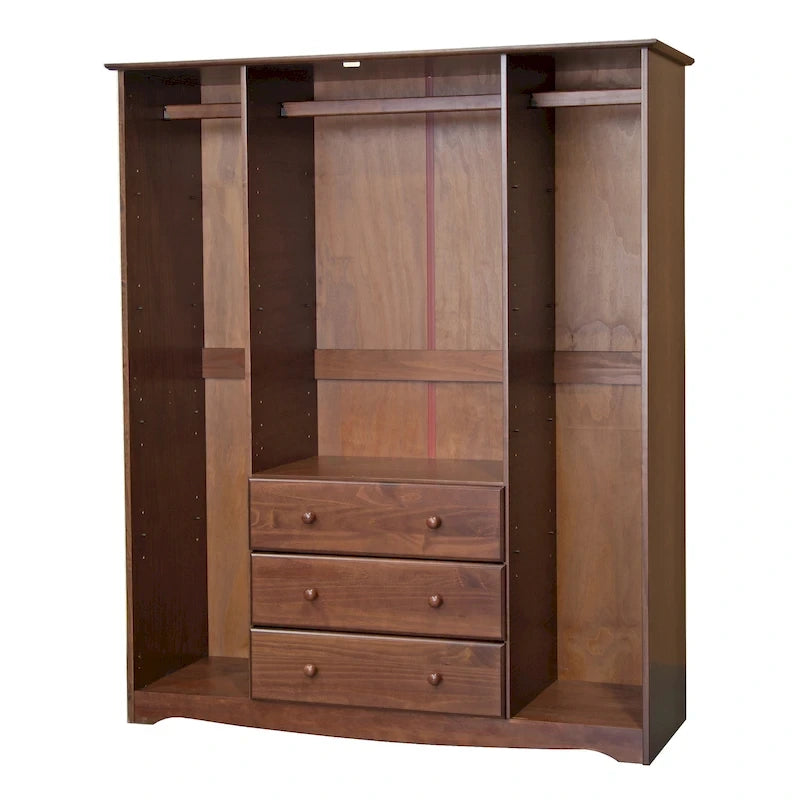 Armoire quatre portes en bois massif, avec poignées en métal ou en bois