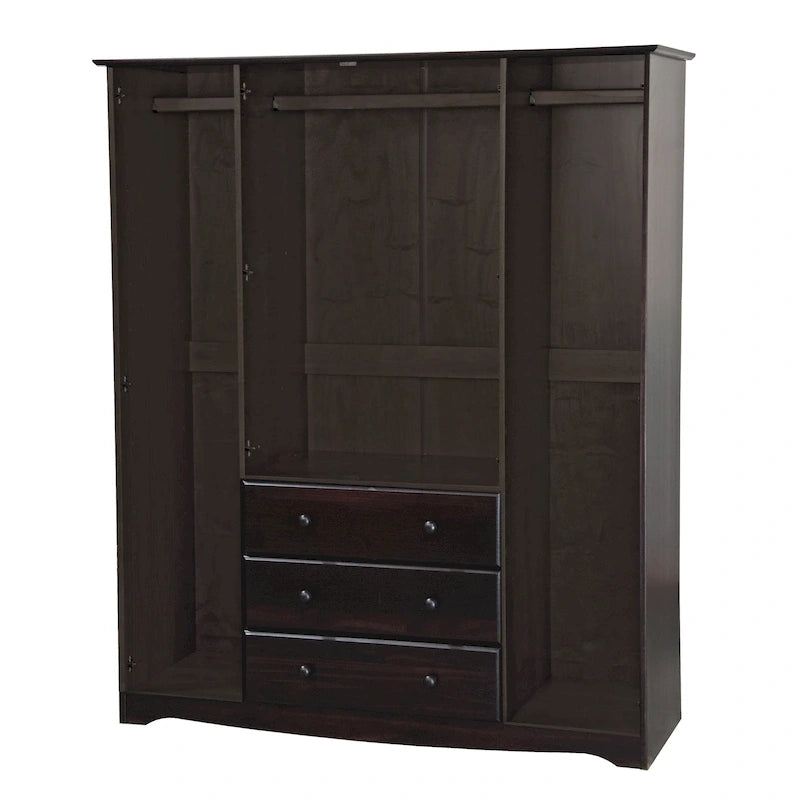 Armoire quatre portes en bois massif, avec poignées en métal ou en bois