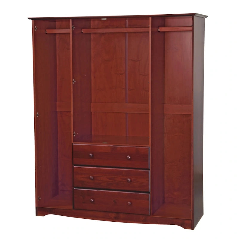 Armoire quatre portes en bois massif, avec poignées en métal ou en bois