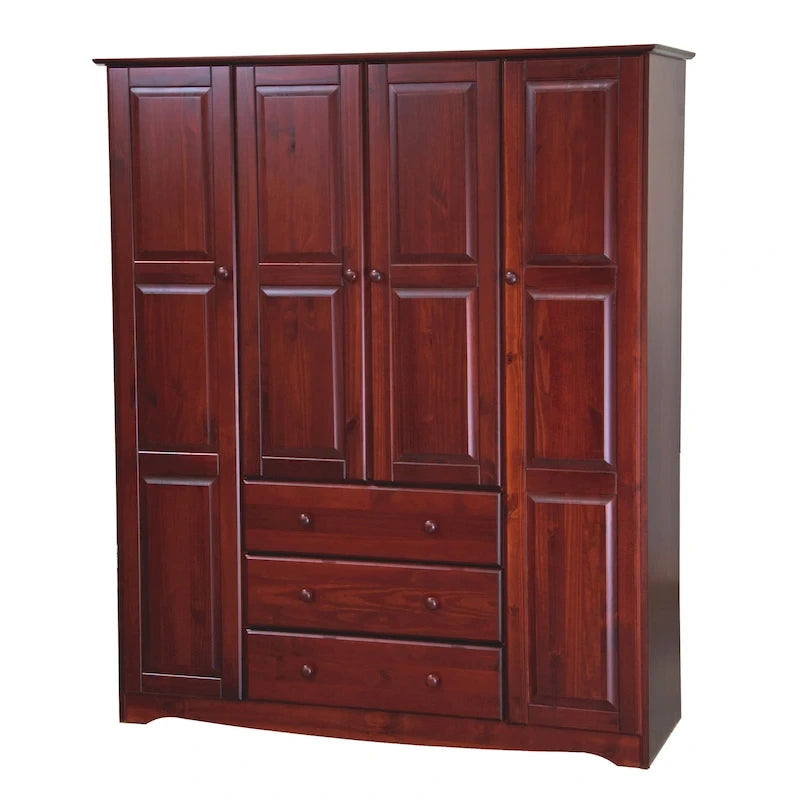 Armoire quatre portes en bois massif, avec poignées en métal ou en bois