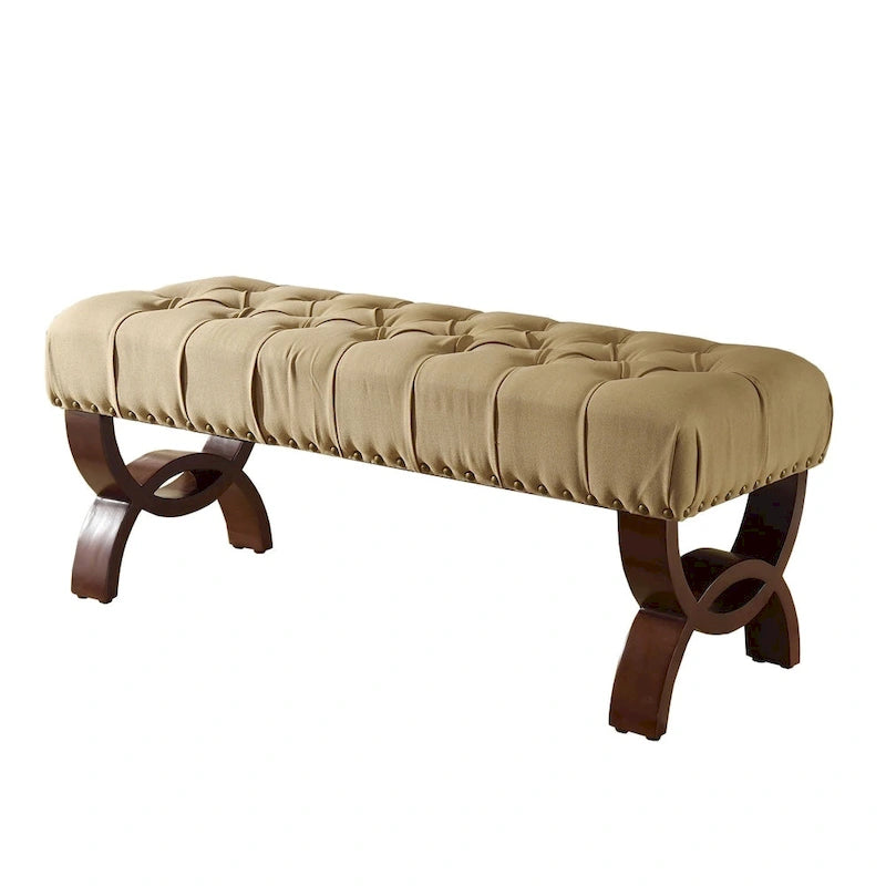 Banc capitonné, orné de rivets