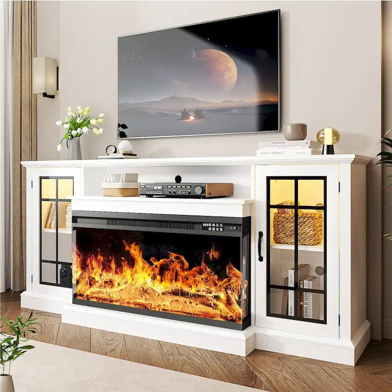 Meuble TV cheminée en verre trois faces de 36 pouces