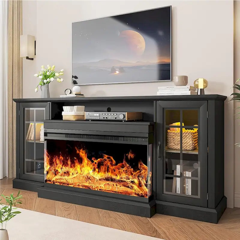 Meuble TV cheminée en verre trois faces de 36 pouces