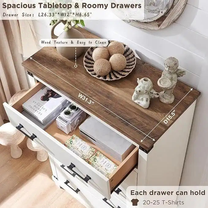 Commode de style rustique à cinq tiroirs, commode en bois